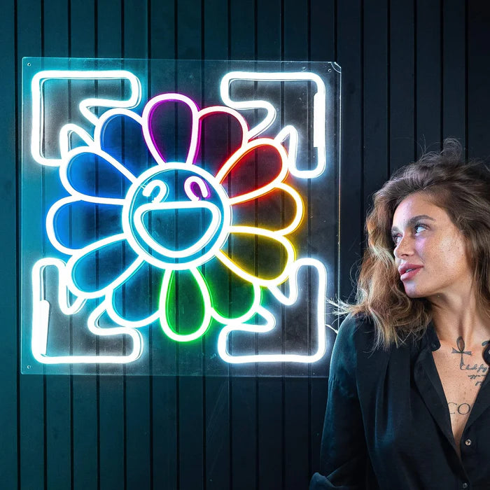 🌸 &quot;Flower by Takashi Murakami &amp; Off White&quot;  שלט ניאון