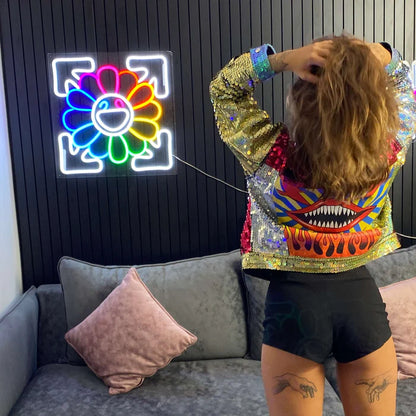 🌸 &quot;Flower by Takashi Murakami &amp; Off White&quot;  שלט ניאון